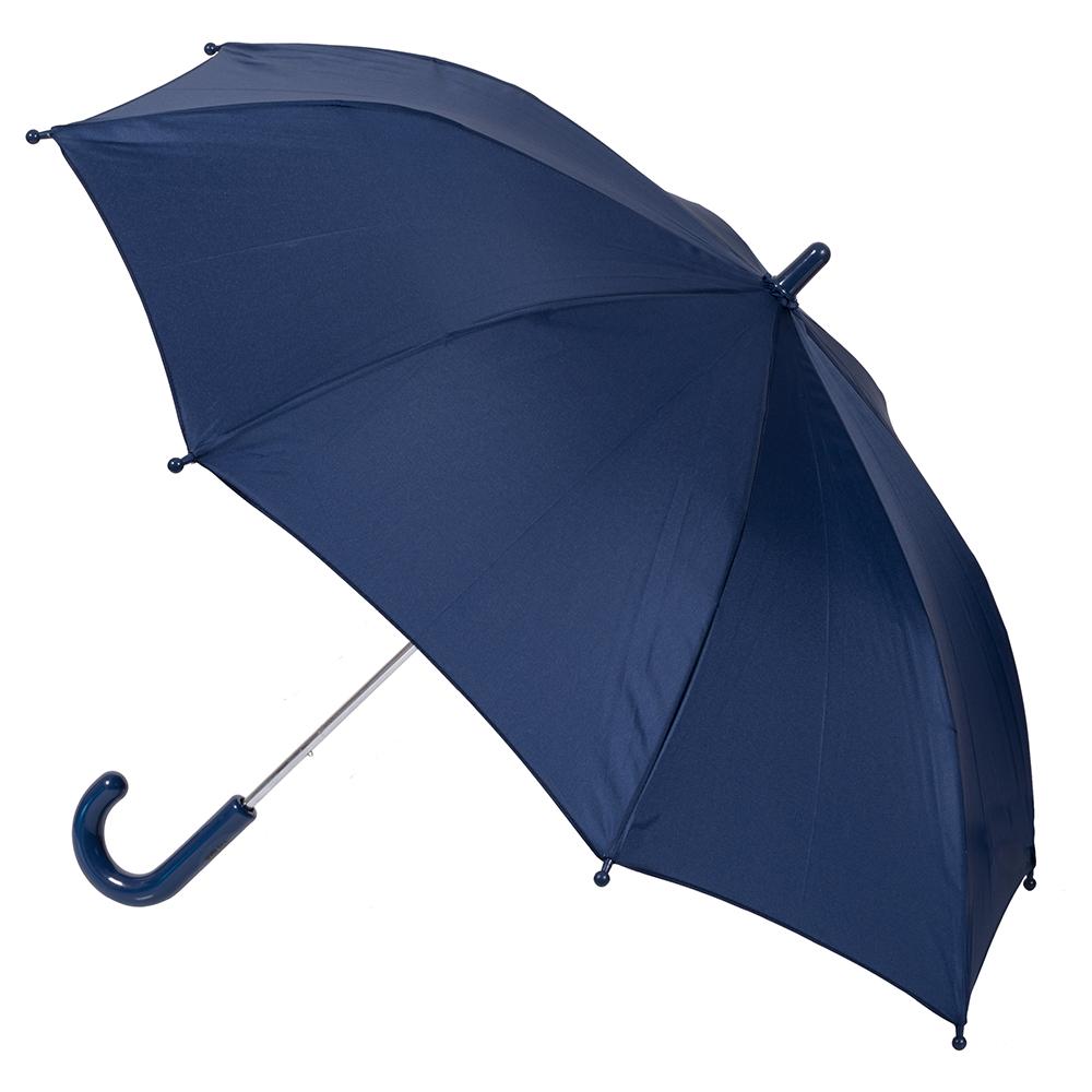 Navy blue umbrella on a white background. Navy Blue Kid Friendly Umbrella

Kids love this colourful cover and parents love the Kid Safe safety features.
245 grams; 63cm Folded Length; 78cm Coverage Across
Windproof
UPF50+ Treated Pongee Fabric Canopy
Easy-Glide Safety Runner
Simply slide up to open: Slide down to close
Strong Metal Shaft
8 Flexible Fibreglass Ribs
Protective Rounded Safety Rib Tips
Matching Colour Resin Handle
24 Month Manufacturers Warranty