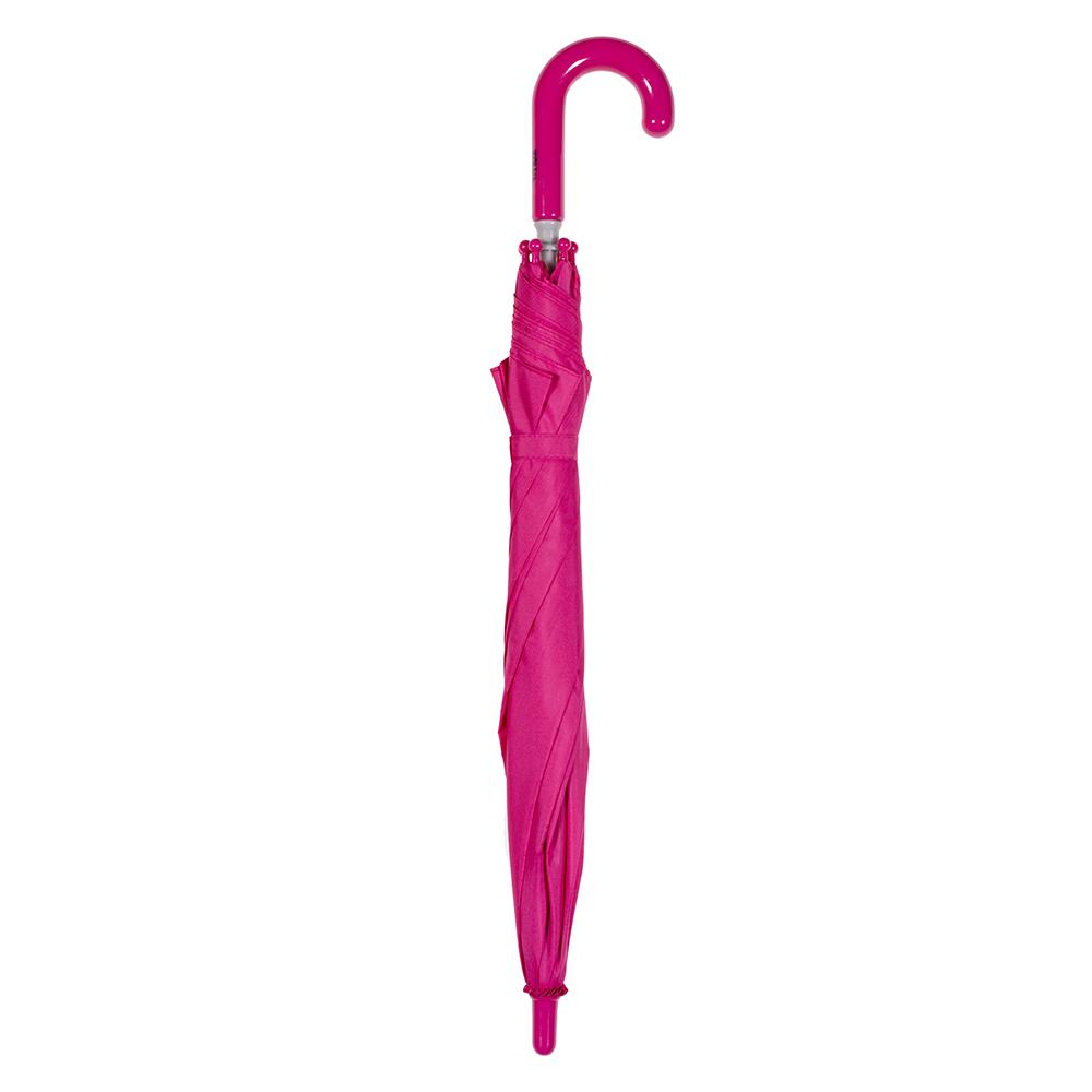 Pink umbrella on a white background. Pink Kid Friendly Umbrella

Kids love this colourful cover and parents love the Kid Safe safety features.
245 grams; 63cm Folded Length; 78cm Coverage Across
Windproof
UPF50+ Treated Pongee Fabric Canopy
Easy-Glide Safety Runner
Simply slide up to open: Slide down to close
Strong Metal Shaft
8 Flexible Fibreglass Ribs
Protective Rounded Safety Rib Tips
Matching Colour Resin Handle
24 Month Manufacturers Warranty
