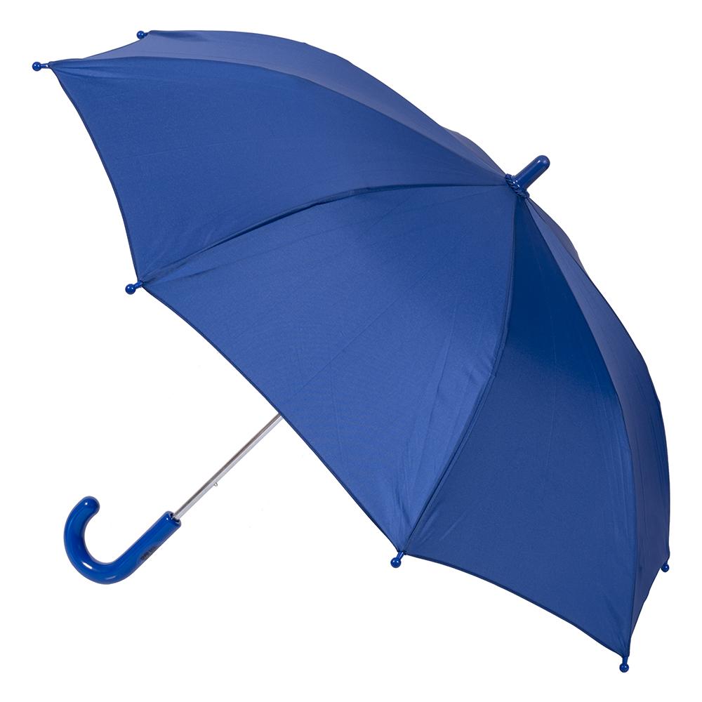 Blue umbrella with a curved handle on a white background. Royal Blue Kid Friendly Umbrella
Kids love this colourful cover and parents love the Kid Safe safety features.
245 grams; 63cm Folded Length; 78cm Coverage Across
Windproof
UPF50+ Treated Pongee Fabric Canopy
Easy-Glide Safety Runner
Simply slide up to open: Slide down to close
Strong Metal Shaft
8 Flexible Fibreglass Ribs
Protective Rounded Safety Rib Tips
Matching Colour Resin Handle
24 Month Manufacturers Warranty