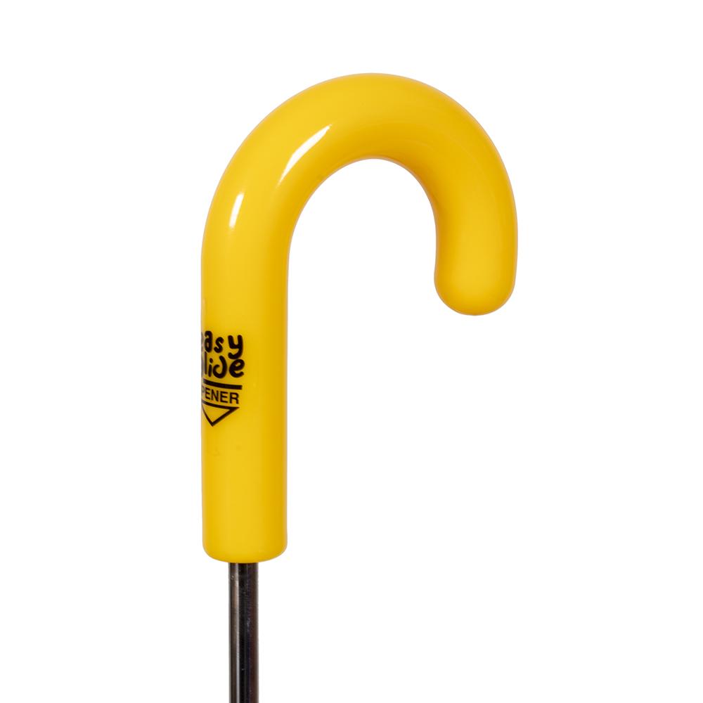 Yellow U-shaped umbrella handle on a white background. K1-CN818-YELLOW
Availability: in stock. CLIFTON
DESCRIPTION
Kids love this colourful cover and parents love the Kid Safe safety features.
245 grams; 63cm Folded Length; 78cm Coverage Across
Windproof
UPF50+ Treated Pongee Fabric Canopy
Easy-Glide Safety Runner
Simply slide up to open: Slide down to close
Strong Metal Shaft
8 Flexible Fibreglass Ribs
Protective Rounded Safety Rib Tips
Matching Colour Resin Handle
24 Month Manufacturers warranty