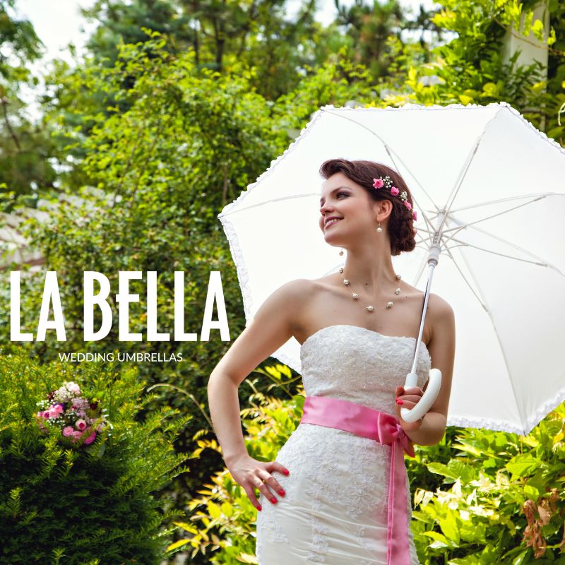 half body bride in garden with white frill umbrella image square