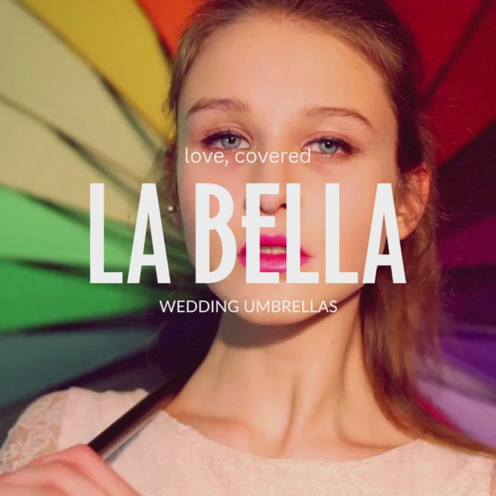 bride close up under rainbow umbrella video square